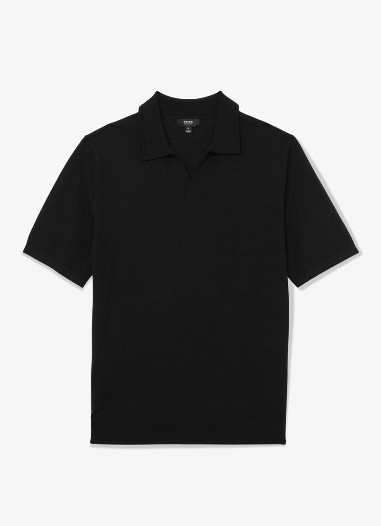Reiss Heren Regular fit fijngebreide polo van wol in de kleur Black / Zwart