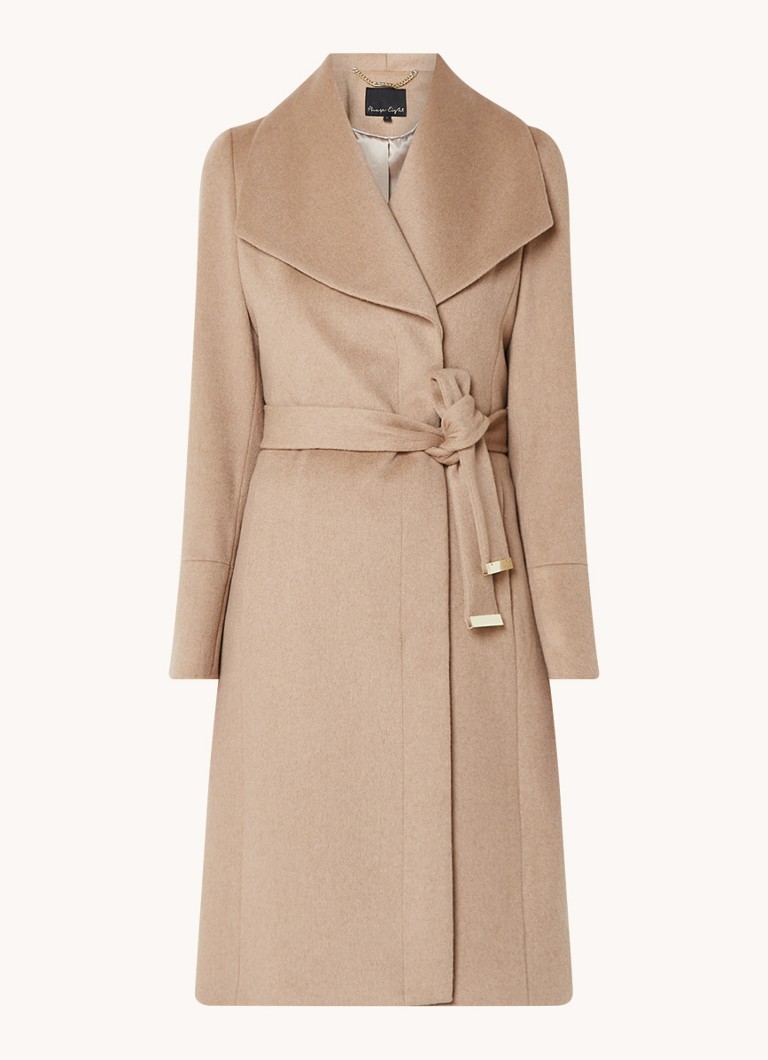Phase Eight Dames Nicci mantel in wolblend met strikceintuur in de kleur Camel