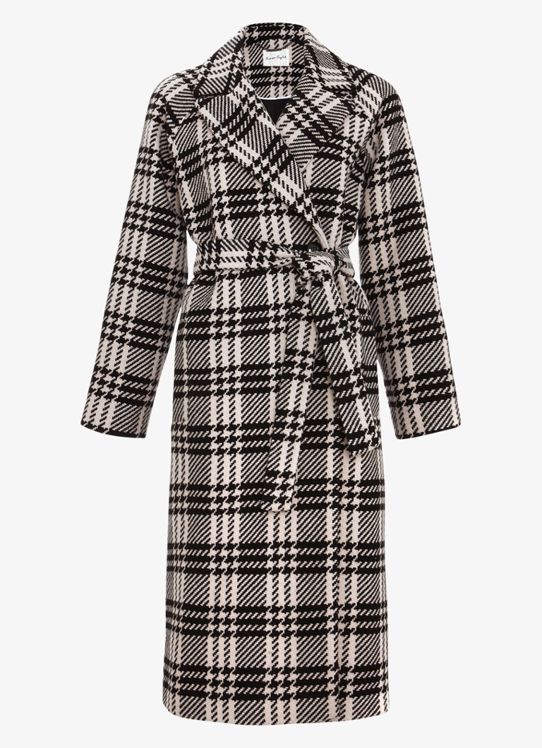 Phase Eight Dames Cassie mantel in wolblend met ruitdessin in de kleur Zwart