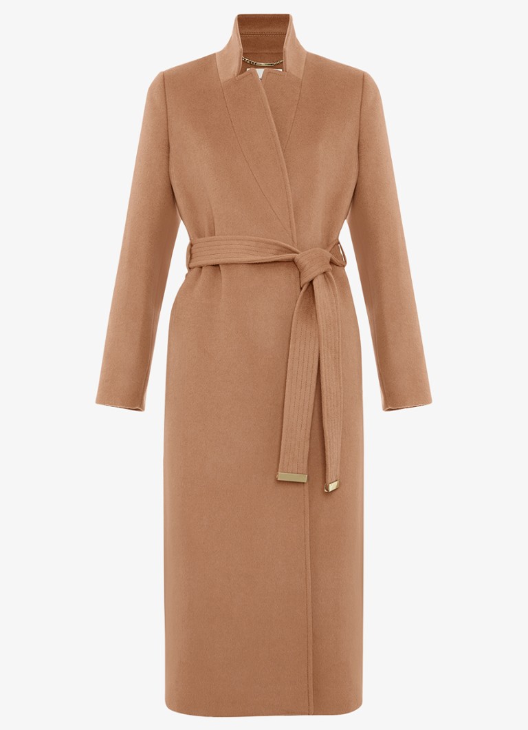 Phase Eight Dames Charlotte mantel in wolblend met strikceintuur in de kleur Camel