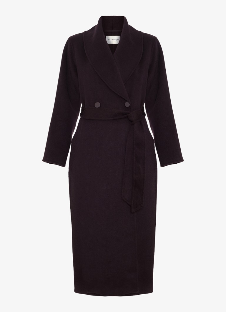 Phase Eight Dames Daisy mantel in wolblend met strikceintuur in de kleur Aubergine