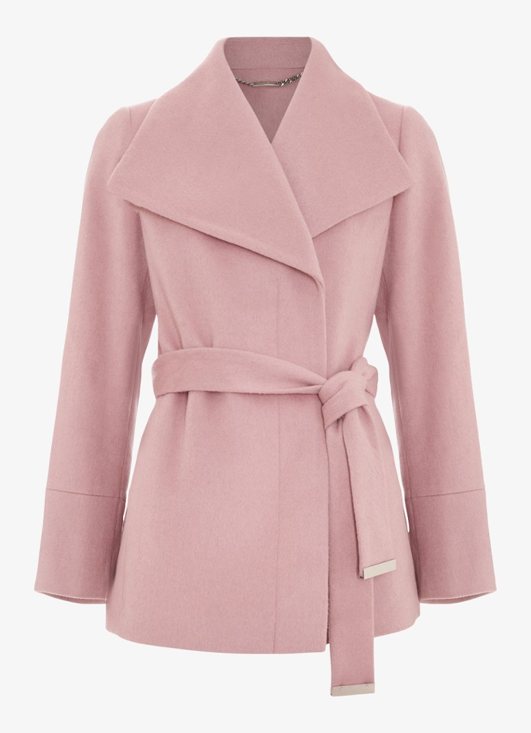 Phase Eight Dames Nicci korte mantel in wolblend in de kleur Oudroze