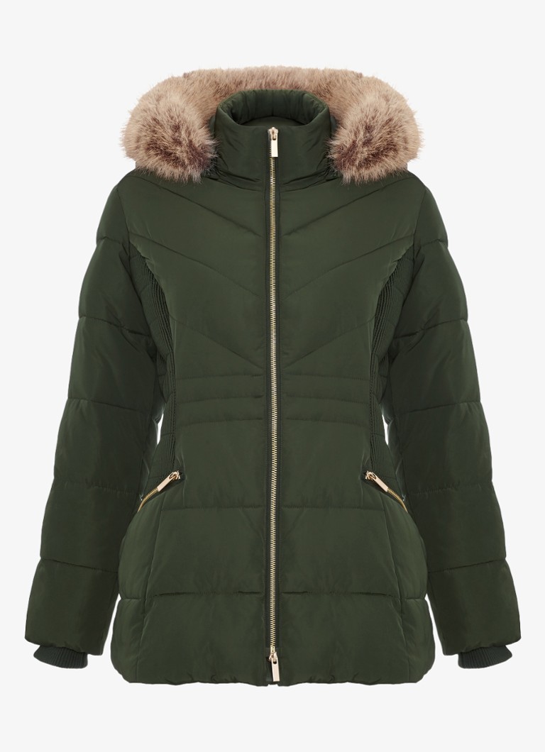 Phase Eight Dames Amber mini gewatteerde parka met afneembare capuchon in de kleur Donkergroen