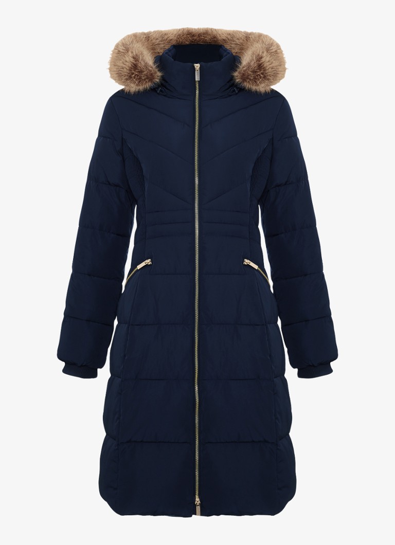Phase Eight Dames Amber midi gewatteerde parka met afneembare capuchon in de kleur Blauw
