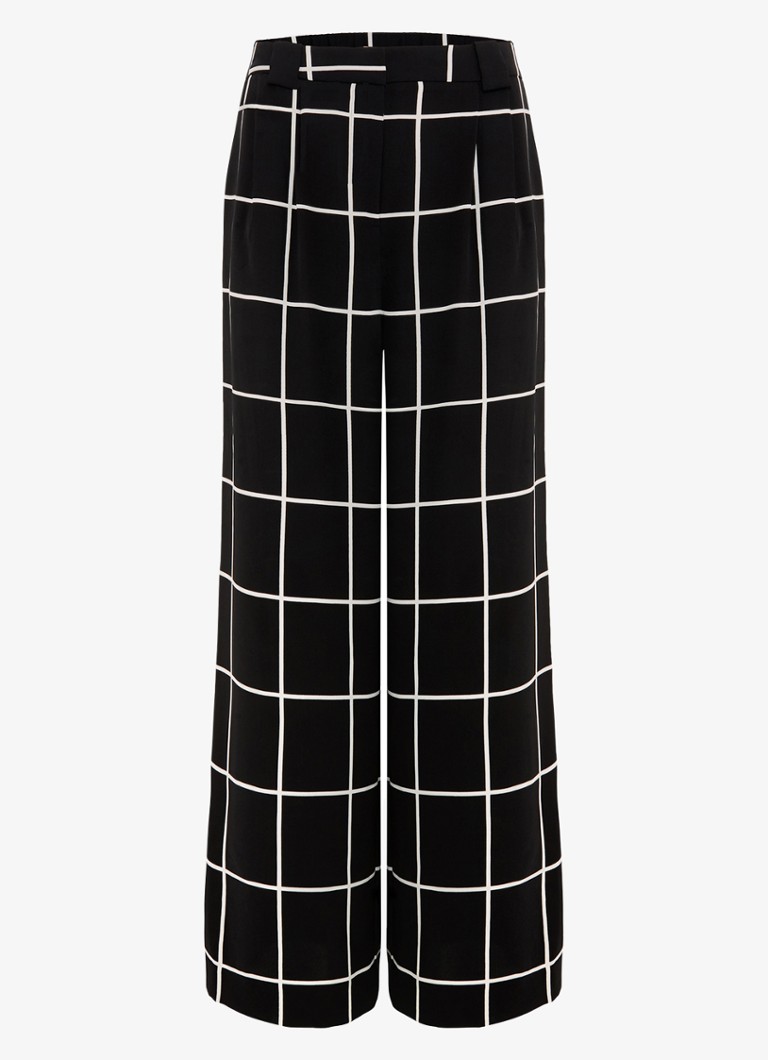 Phase Eight Dames Aspen high waist wide fit pantalon met ruitdessin in de kleur Zwart