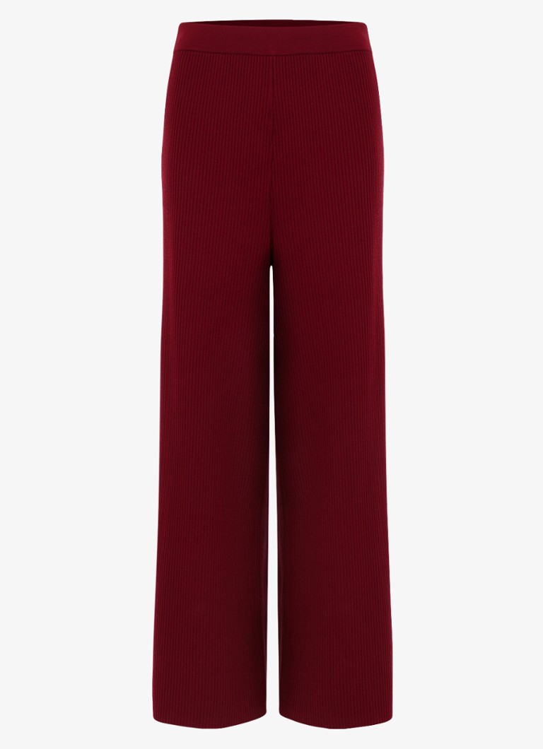 Phase Eight Dames Lori ribgebreide high waist wide fit broek in de kleur Bordeauxrood