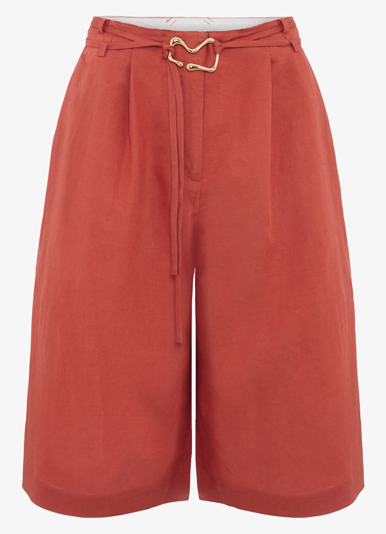 Phase Eight Dames Lottie mid waist straight fit korte broek in linnenblend in de kleur Roodbruin