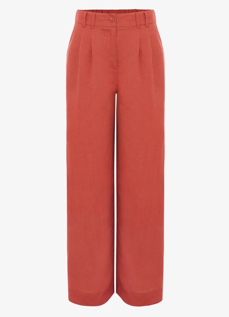 Phase Eight Dames Lottie high waist loose fit pantalon in linnenblend in de kleur Roodbruin