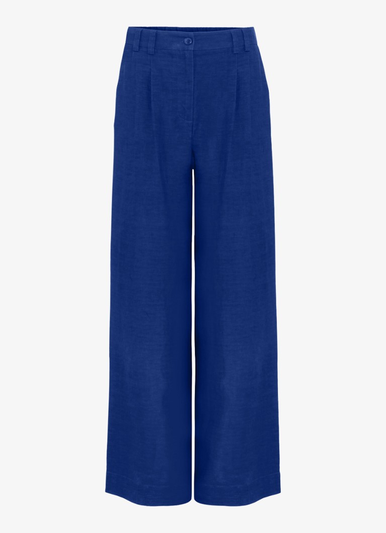 Phase Eight Dames Lottie high waist wide leg pantalon in linnenblend in de kleur Kobaltblauw