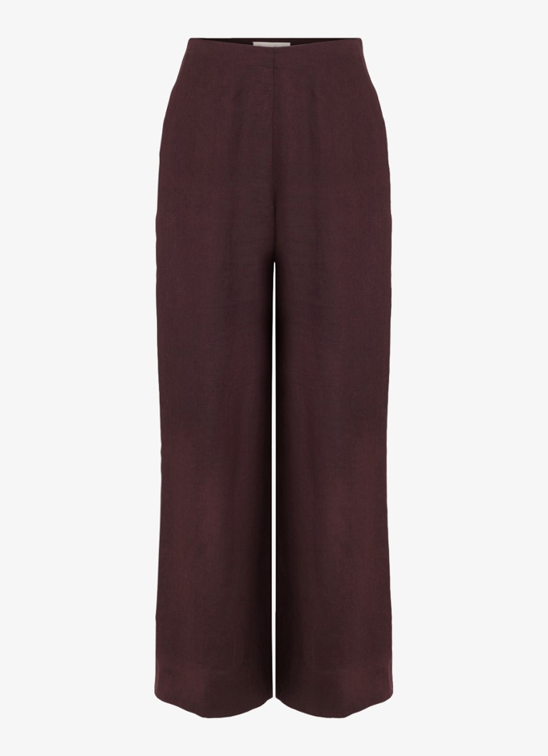 Phase Eight Dames Zoey high waist wide fit pantalon van linnen in de kleur Donkerbruin