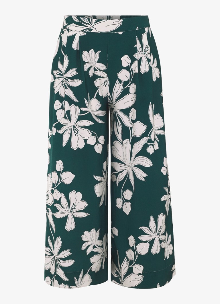 Phase Eight Dames Josie high waist wide fit cropped pantalon met bloemenprint in de kleur Donkergroen