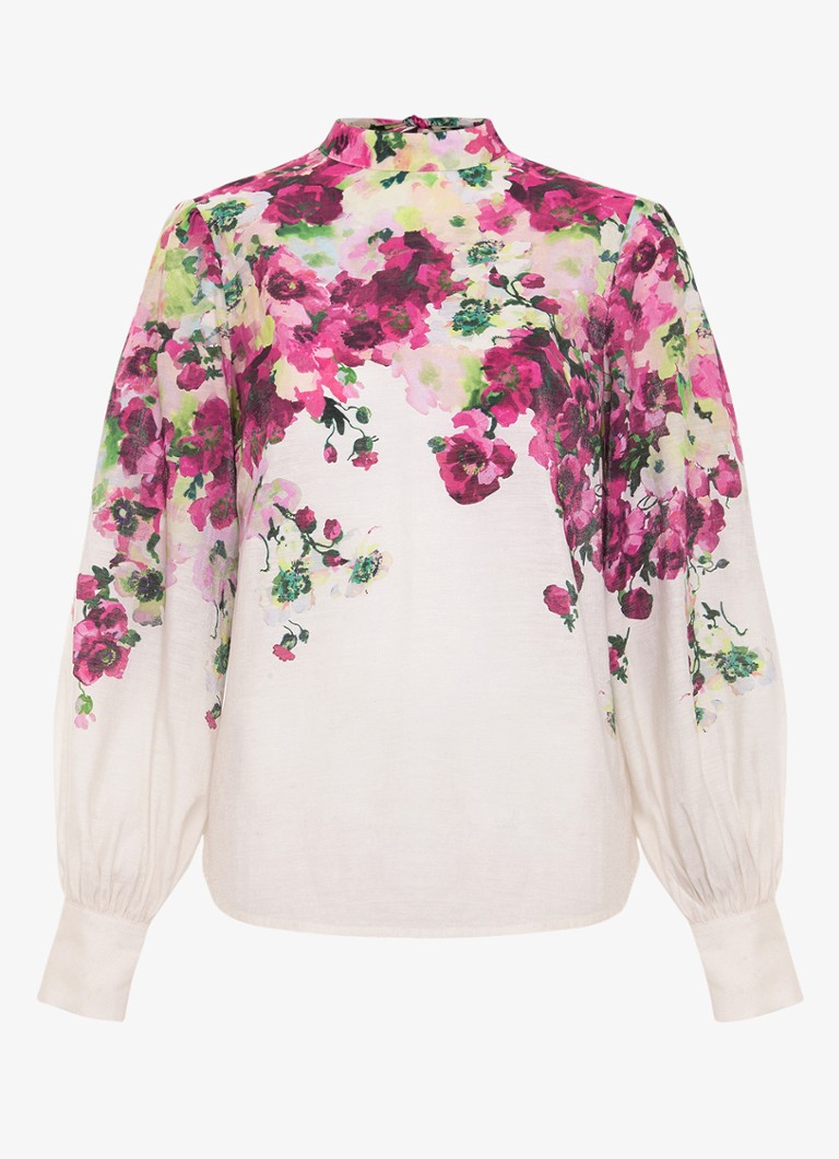 Phase Eight Dames Winnie top in linnenblend met bloemenprint in de kleur Ivoor