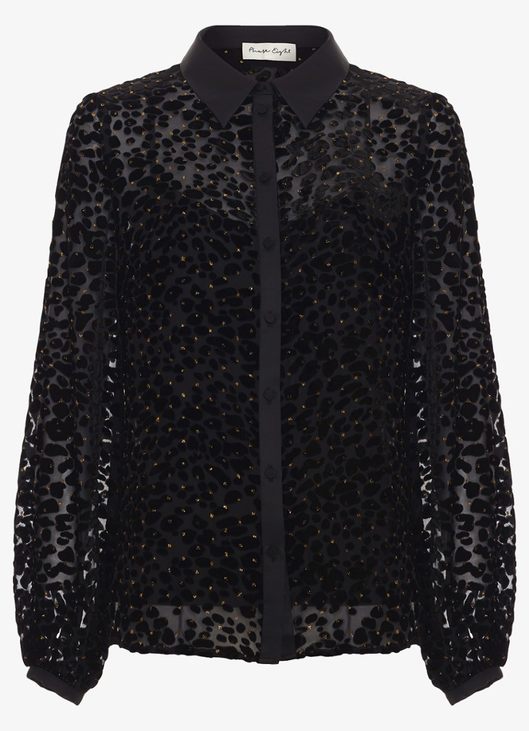 Phase Eight Dames Della semi-transparante blouse met flockprint in de kleur Zwart