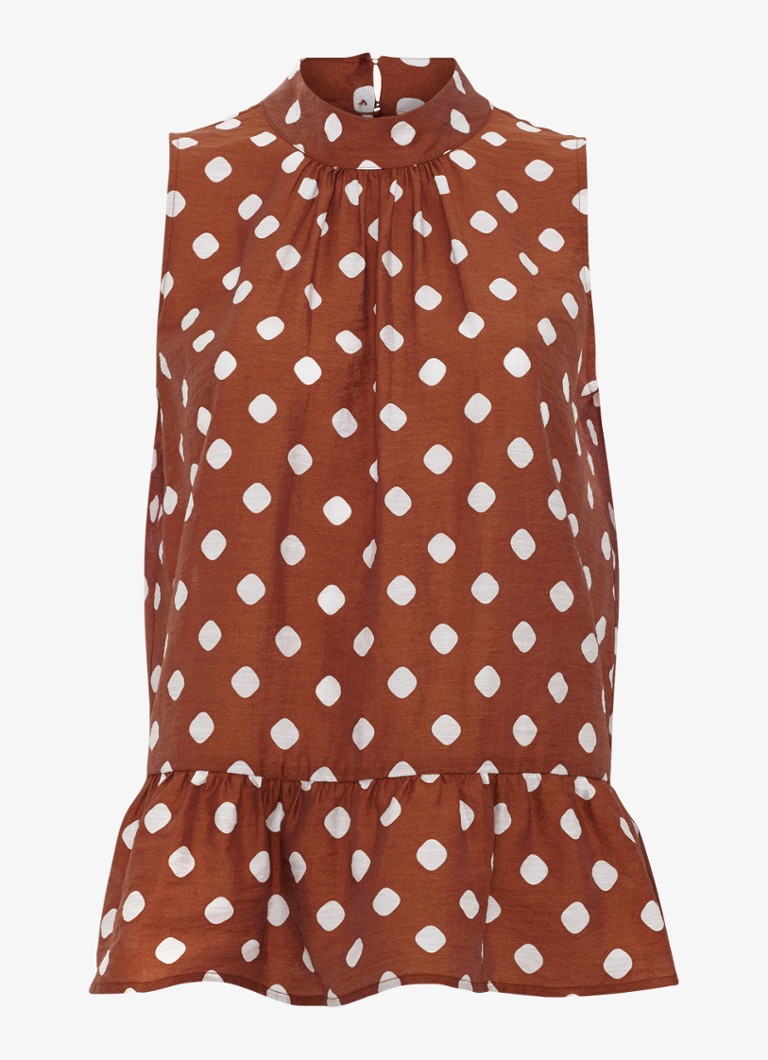 Phase Eight Dames Indie blouse in linnenblend met stippenprint en plooien in de kleur Donkerbruin