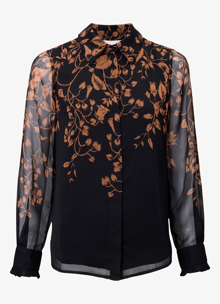 Phase Eight Dames Clenence semi transparante blouse met bloemenprint in de kleur Zwart