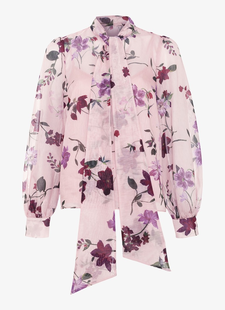 Phase Eight Dames Estelle blouse met sjaalkraag en bloemenprint in de kleur Oudroze