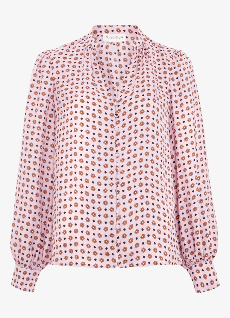 Phase Eight Dames Arabella blouse met V-hals en grafische print in de kleur Oudroze