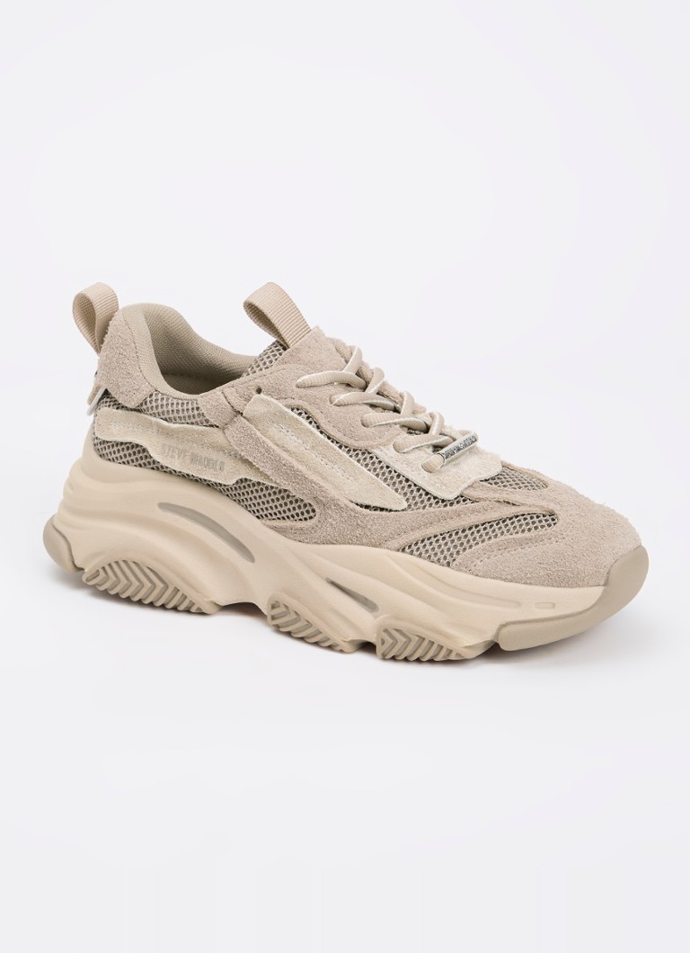 Steve Madden Dames Possession-E sneaker met suède details in de kleur Taupe, maat: 41
