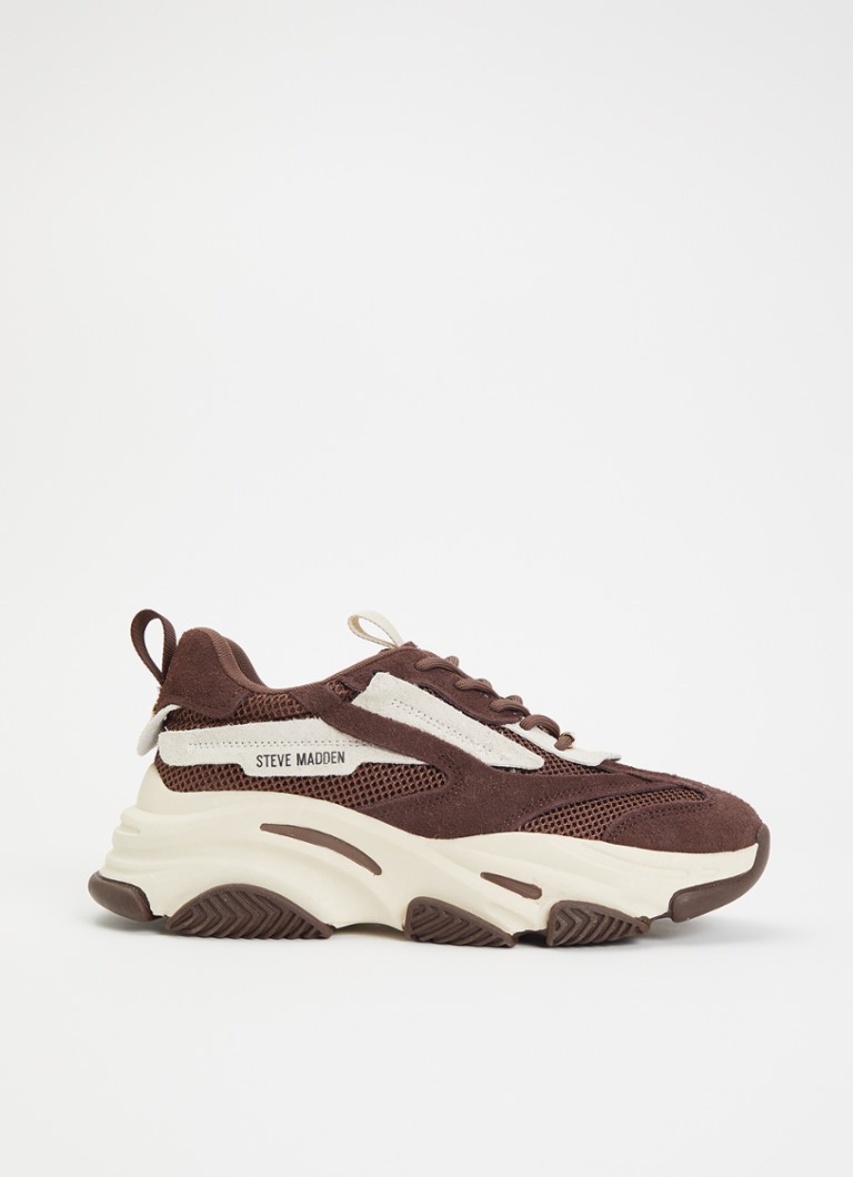 Steve Madden Dames Possession-E sneaker met suède details in de kleur Kastanjebruin, maat: 41
