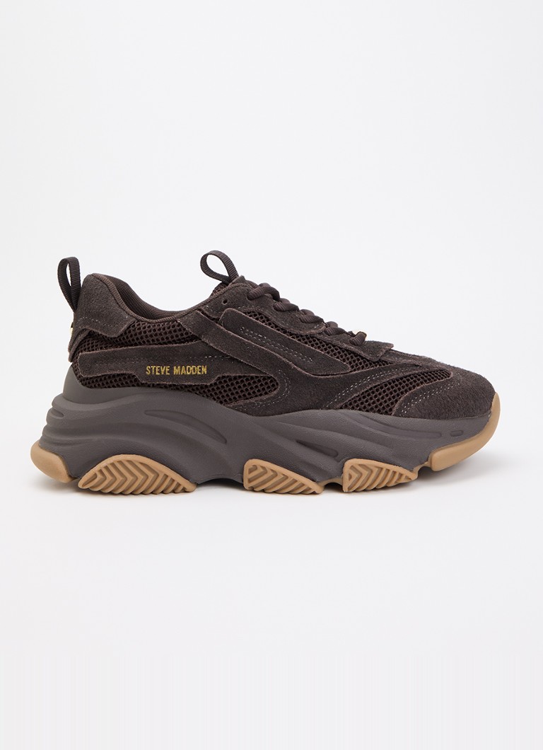 Steve Madden Dames Possession-E sneaker met suède details in de kleur Donkerbruin, maat: 40