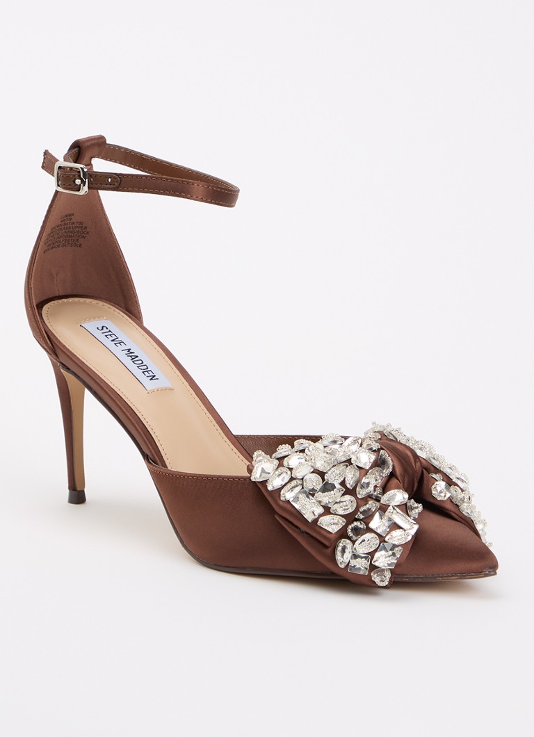 Steve Madden Dames Lumma sandalette met strass en strik detail in de kleur Bruin, maat: 36