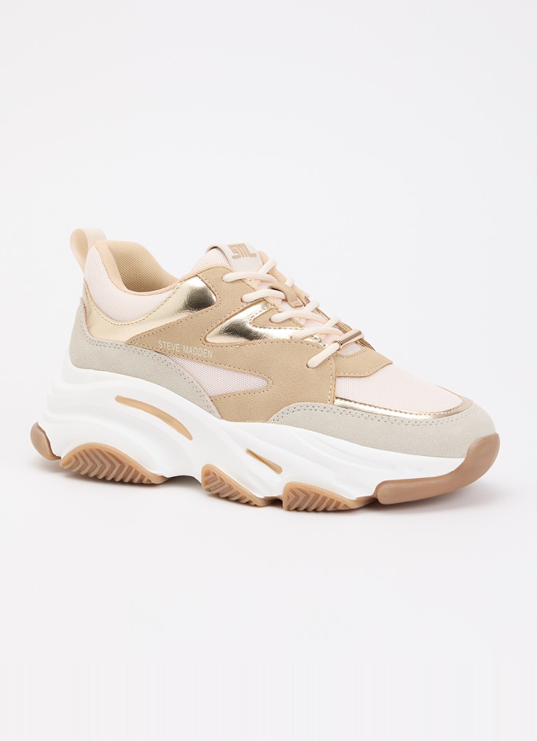 Steve Madden Dames Progressive sneaker met details van mesh in de kleur Beige, maat: 36