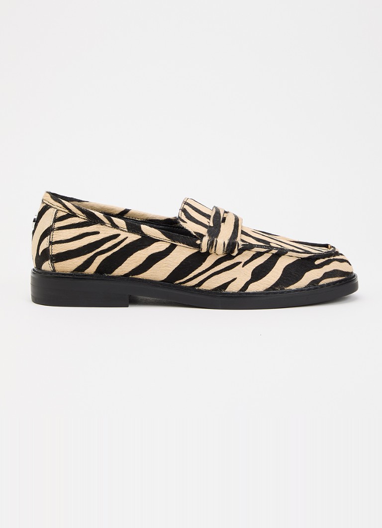 Steve Madden Dames Adison-A loafer van leer met zebraprint in de kleur Creme, maat: 39