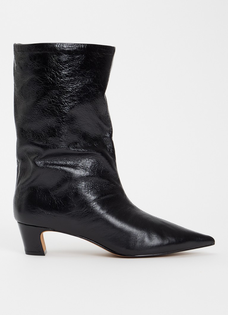Steve Madden Dames Lytton enkellaarsje van leer met lakfinish in de kleur Zwart, maat: 40