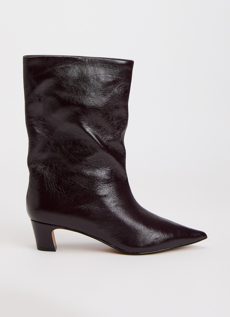 Steve Madden Dames Lytton enkellaarsje van leer met lakfinish in de kleur Bordeauxrood, maat: 37