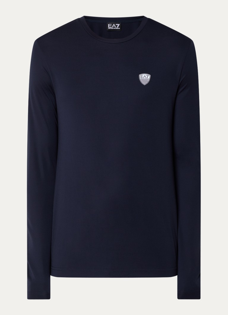 Armani Heren Longsleeve met logoborduring in de kleur Donkerblauw