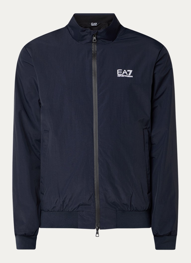 Armani Heren Bomberjack met ritszakken en logo in de kleur Donkerblauw