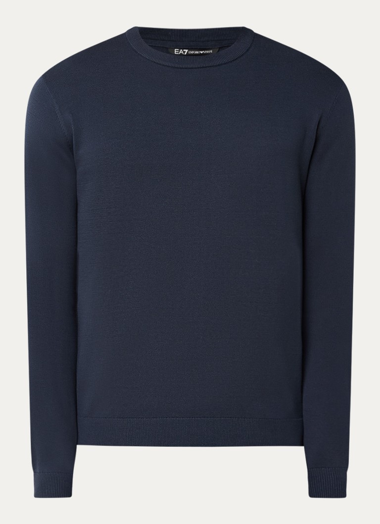 Armani Heren Fijngebreide pullover met ronde hals in de kleur Donkerblauw