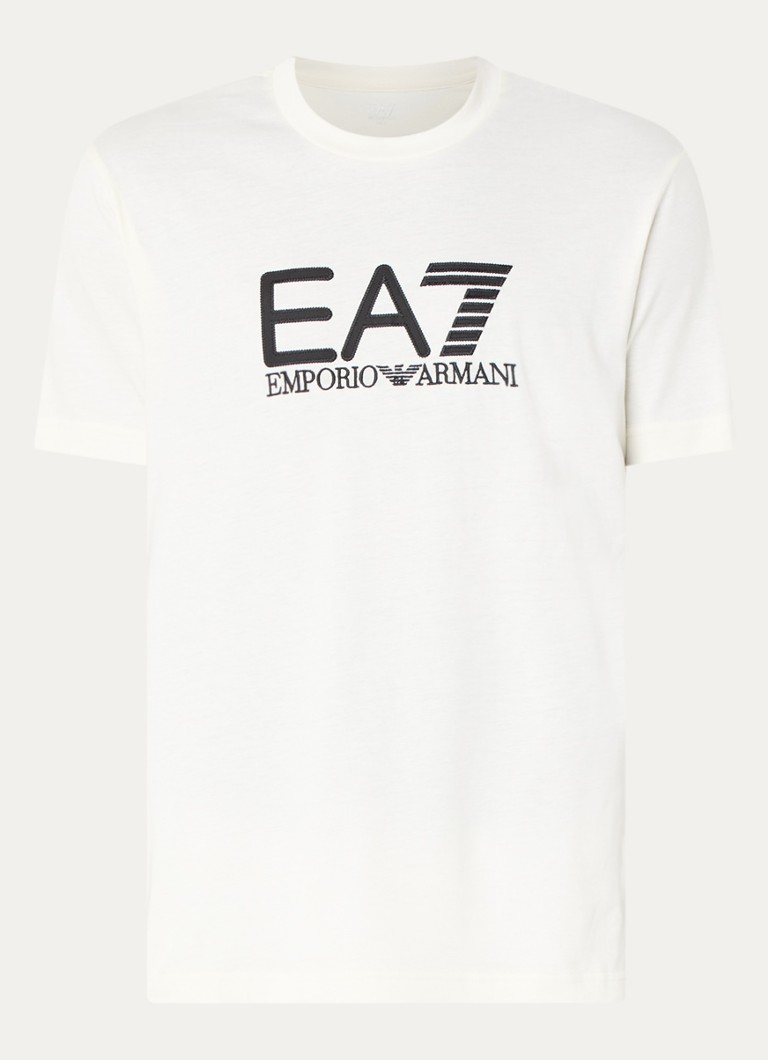 Armani Heren T-shirt met logoborduring in de kleur Creme