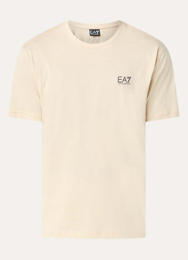 Armani Heren T-shirt met logo- en backprint in de kleur Creme