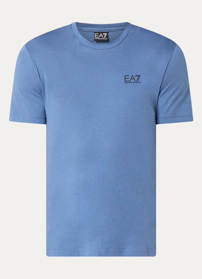 Armani Heren T-shirt met logo- en backprint in de kleur Staalblauw