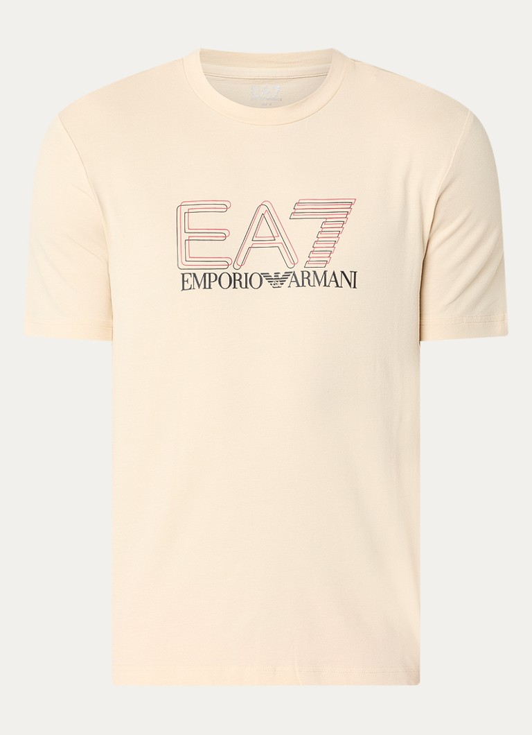 Armani Heren T-shirt met logoprint in de kleur Beige