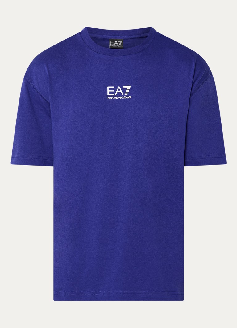 Armani Heren T-shirt met logo- en backprint in de kleur Kobaltblauw