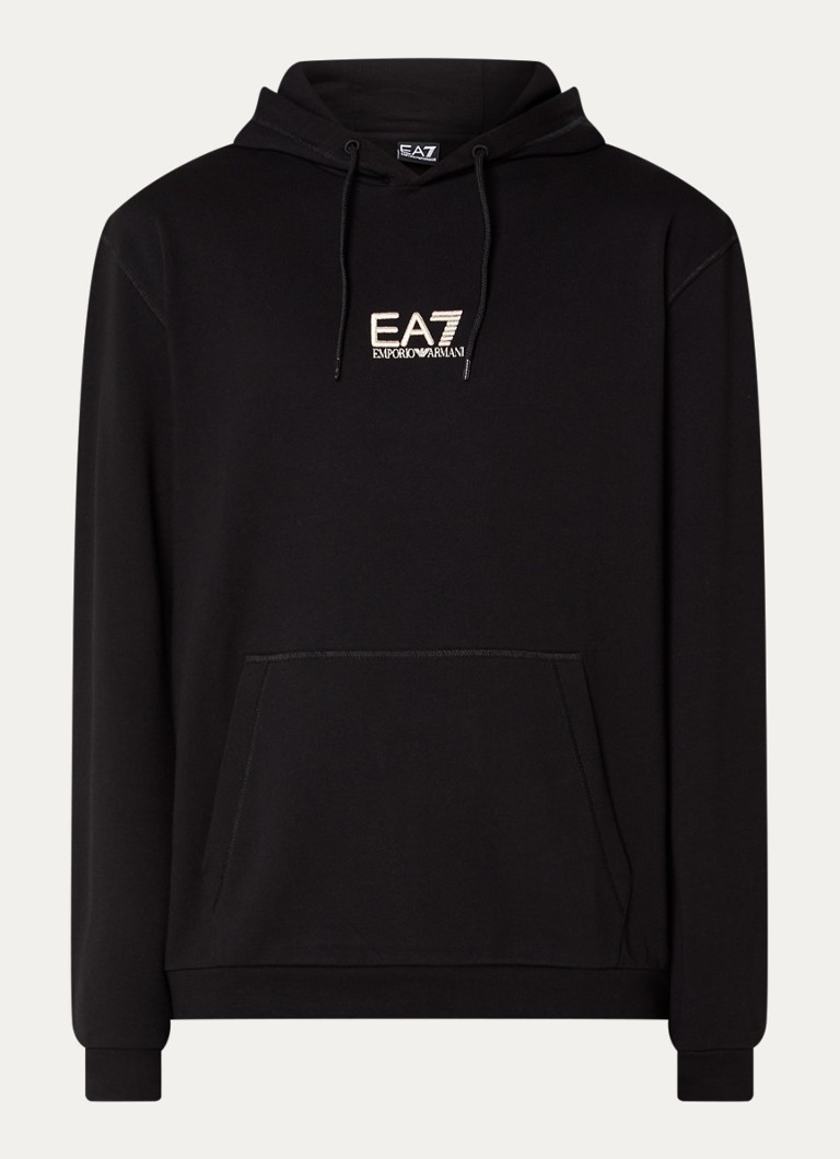 Armani Heren Hoodie met logo- en backprint in de kleur Zwart