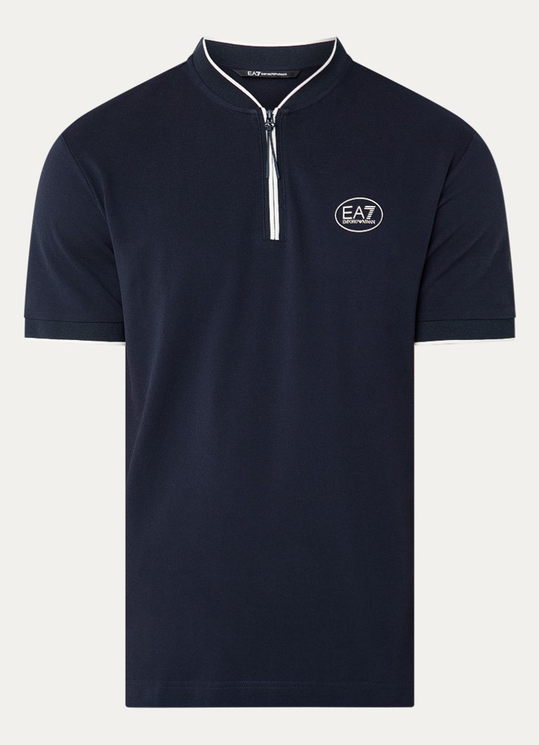 Armani Heren Regular fit polo met logo en halve rits in de kleur Donkerblauw