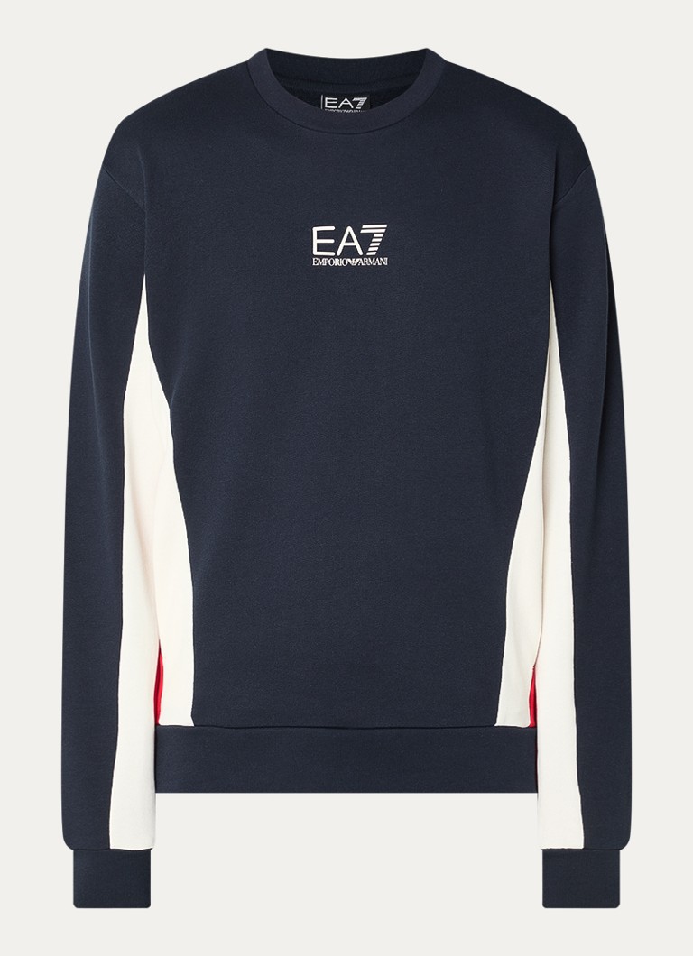 Armani Heren Sweater met logoprint in de kleur Donkerblauw