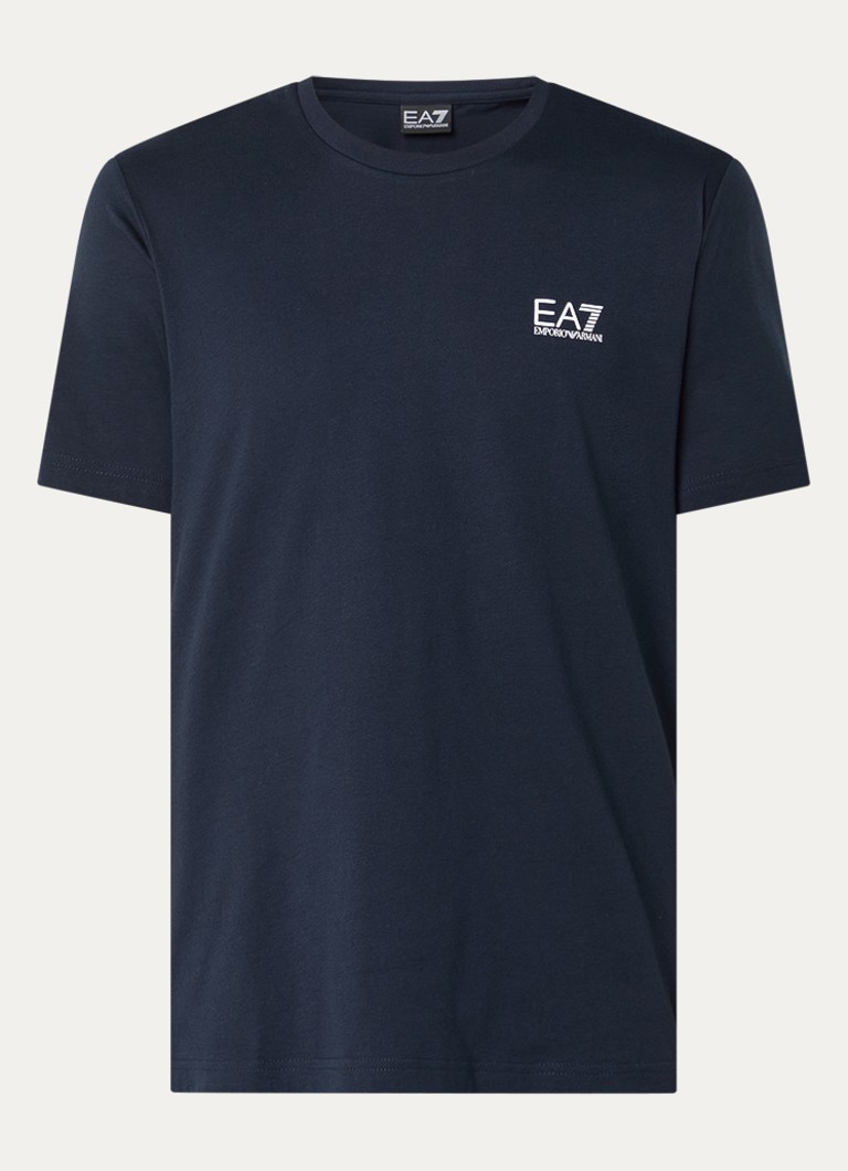 Armani Heren T-shirt met logo- en backprint in de kleur Donkerblauw