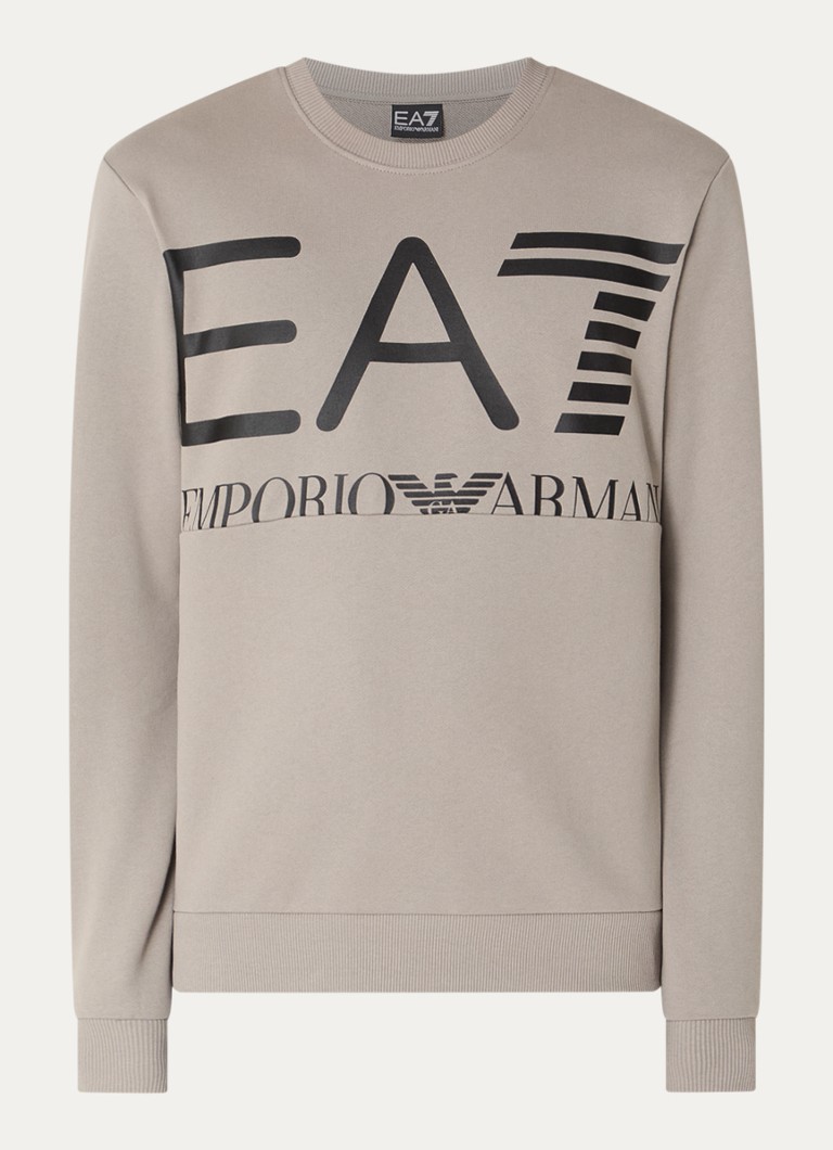 Armani Heren Sweater met logoprint in de kleur Donkerbeige