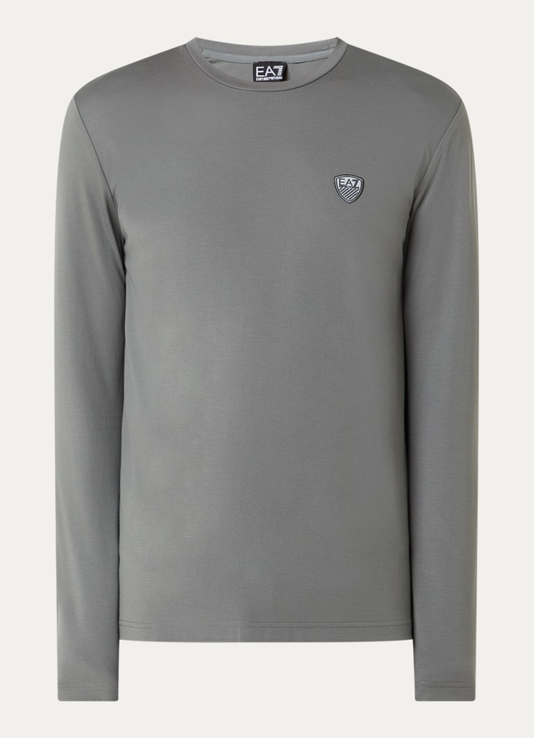 Armani Heren Long sleeve met logopatch in de kleur Lichtgrijs