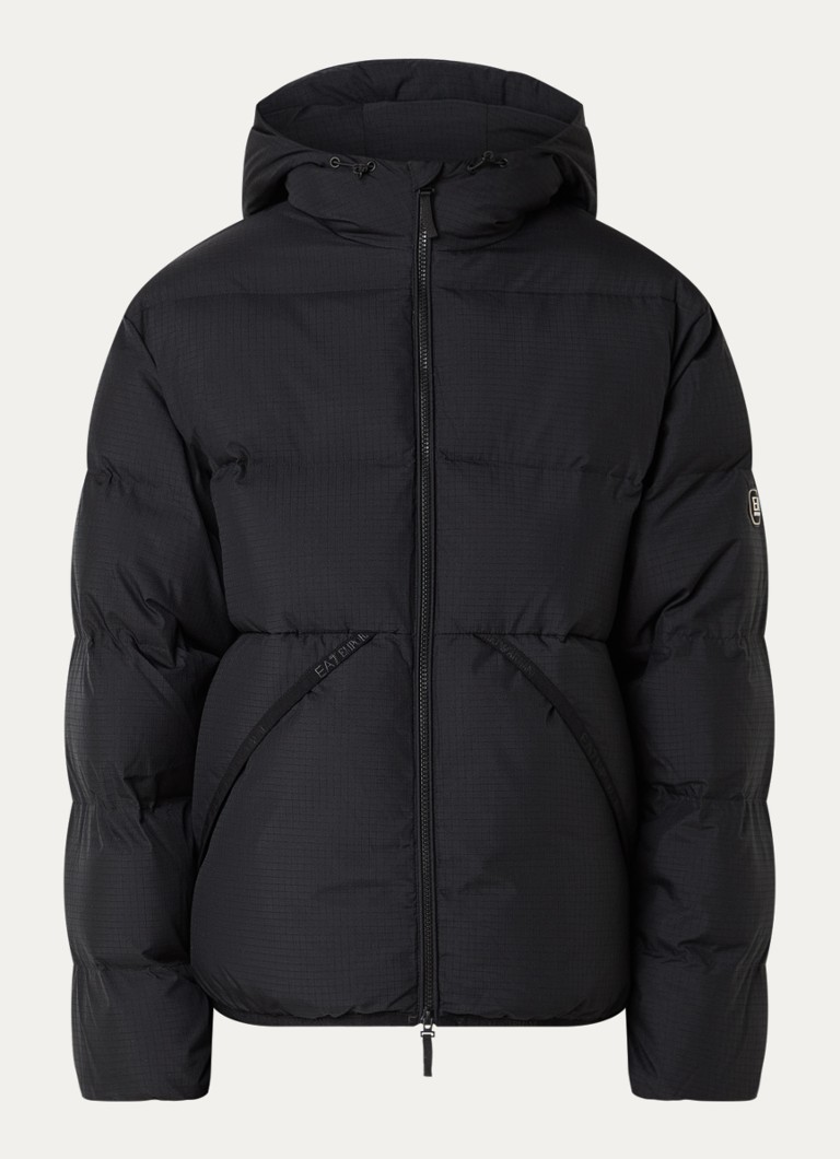Armani Heren Puffer jack met steekzakken en capuchon in de kleur Zwart