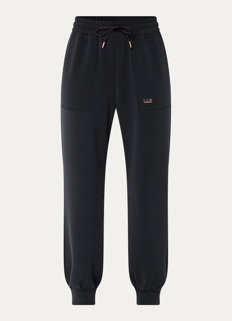Armani Dames High waist tapered fit joggingbroek met logo in de kleur Zwart