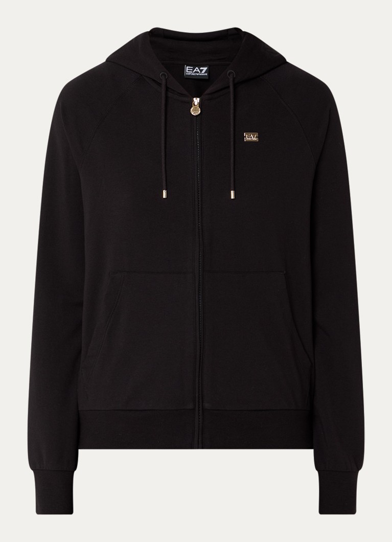 Armani Dames Sweatvest met capuchon en logo in de kleur Zwart