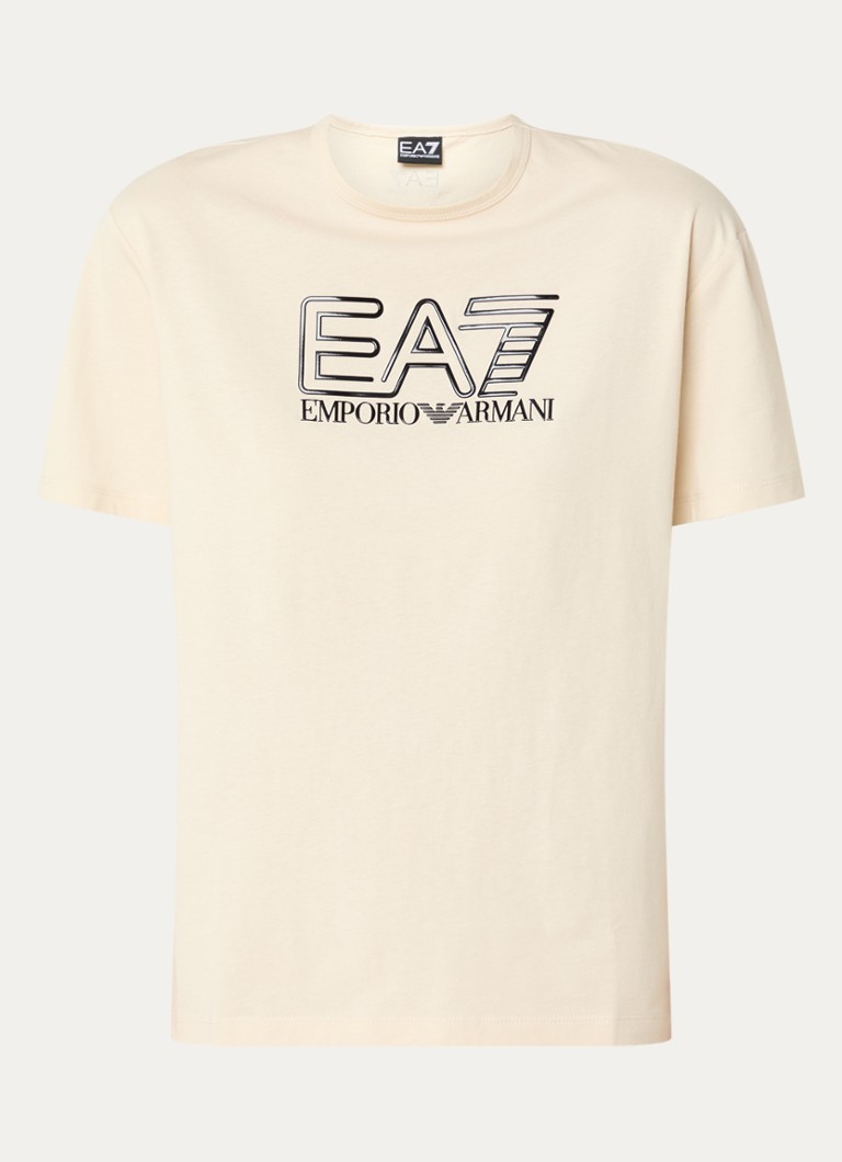 Armani Dames T-shirt met logoprint in de kleur Beige