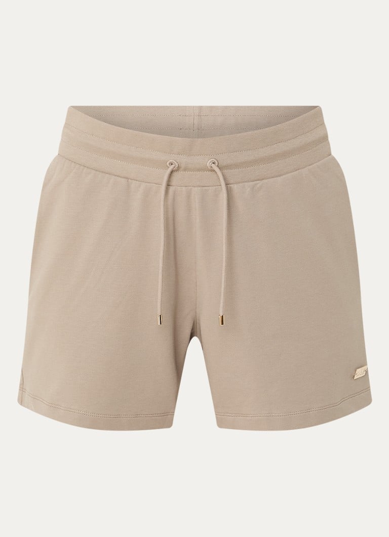 Armani Dames High waist straight fit korte broek met steekzakken en logo in de kleur Khaki