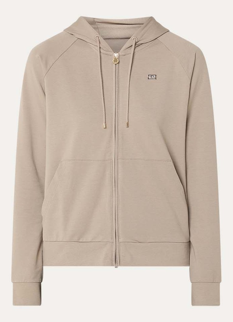 Armani Dames Sweatvest met logo en steekzakken in de kleur Camel