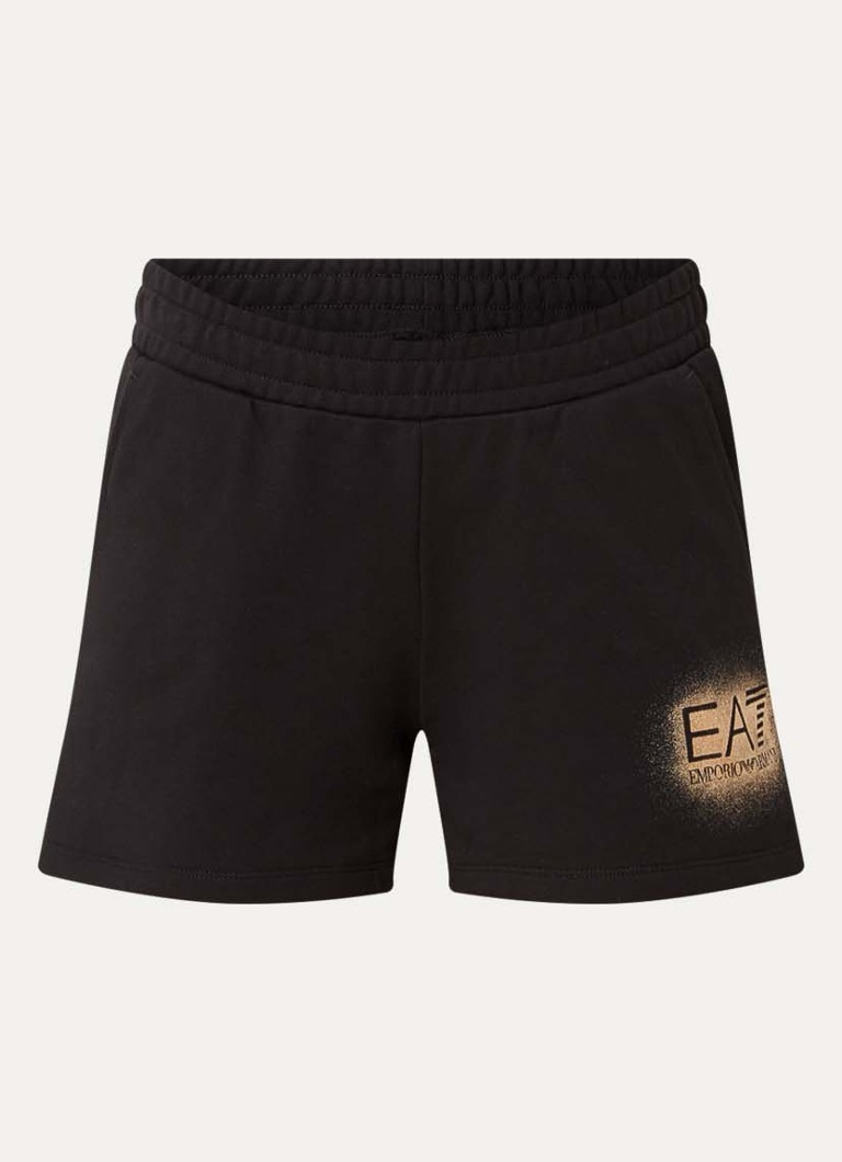 Armani Dames High waist straight fit korte broek met logo in de kleur Zwart